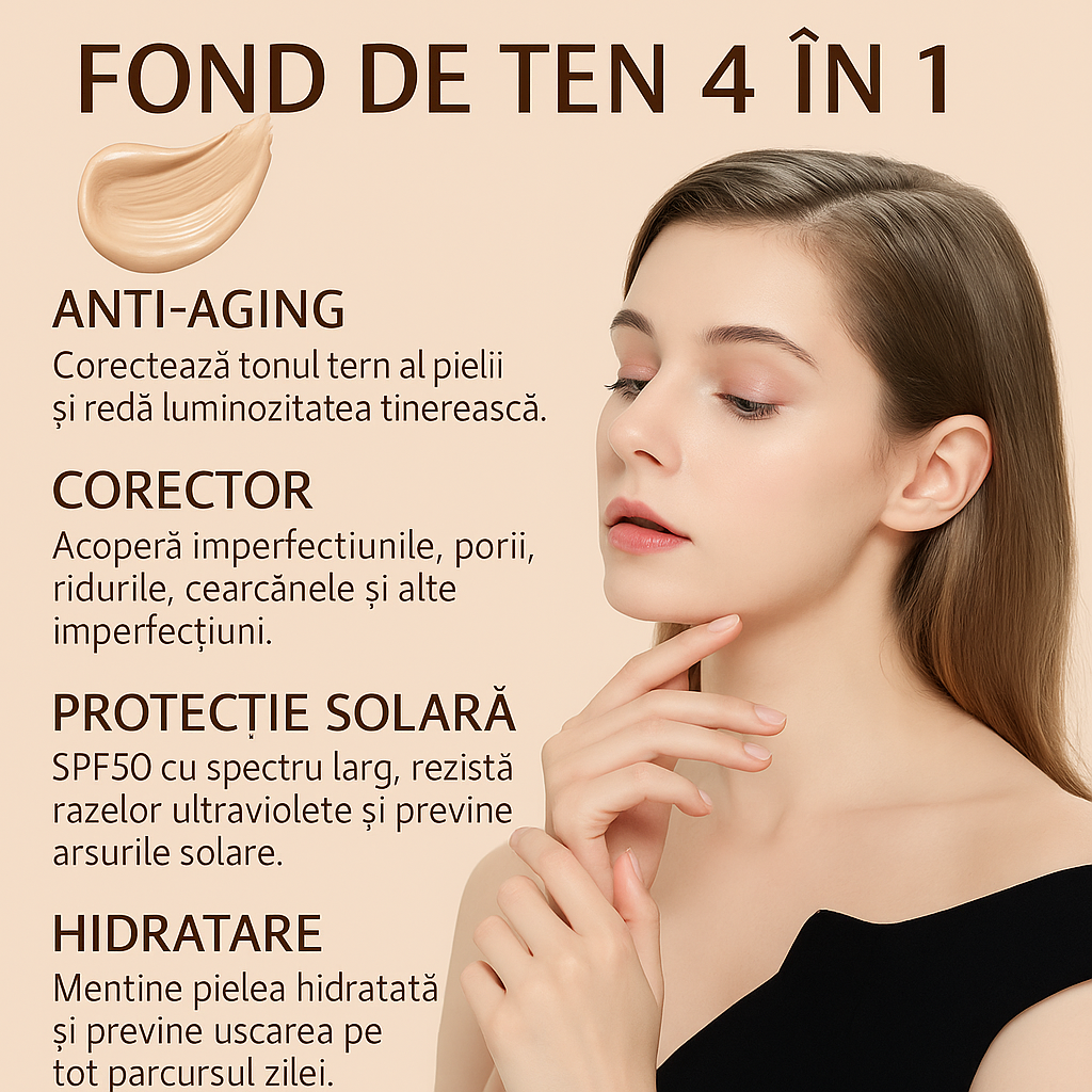 Fond de Ten Transformator cu SPF50 – Adaptare Perfectă la Tonul Pielii